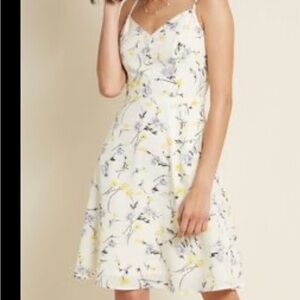 Modcloth Floral Dress Sz S Lightheartedly Cream‎ Butter Yellow Pockets Wedding
